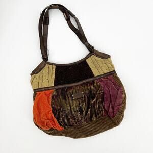 Lucky Brand Patchwork Hobo Bag Boho Y2K Corduroy Knit Purse